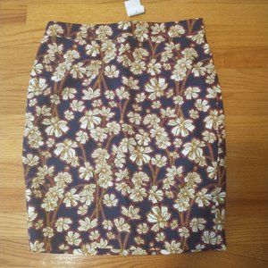 NWT J.Crew Navy/White/Pink Cotton Winter Floral Pencil Skirt - Sz 2R